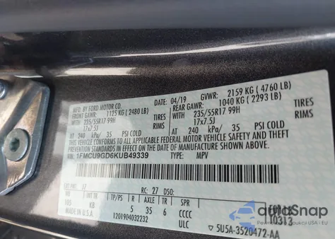 2019 Ford Escape Se из США, поврежденный, VIN 1FMCU9GD6KUB49339